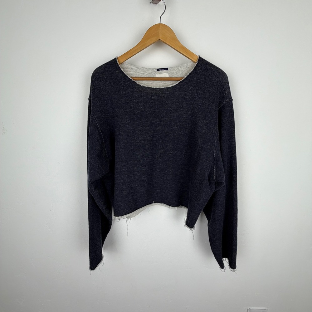 MOTHER Dont Sweat It Cropped Sweatshirt Charcoal Grey Raw Hem Oversized Medium